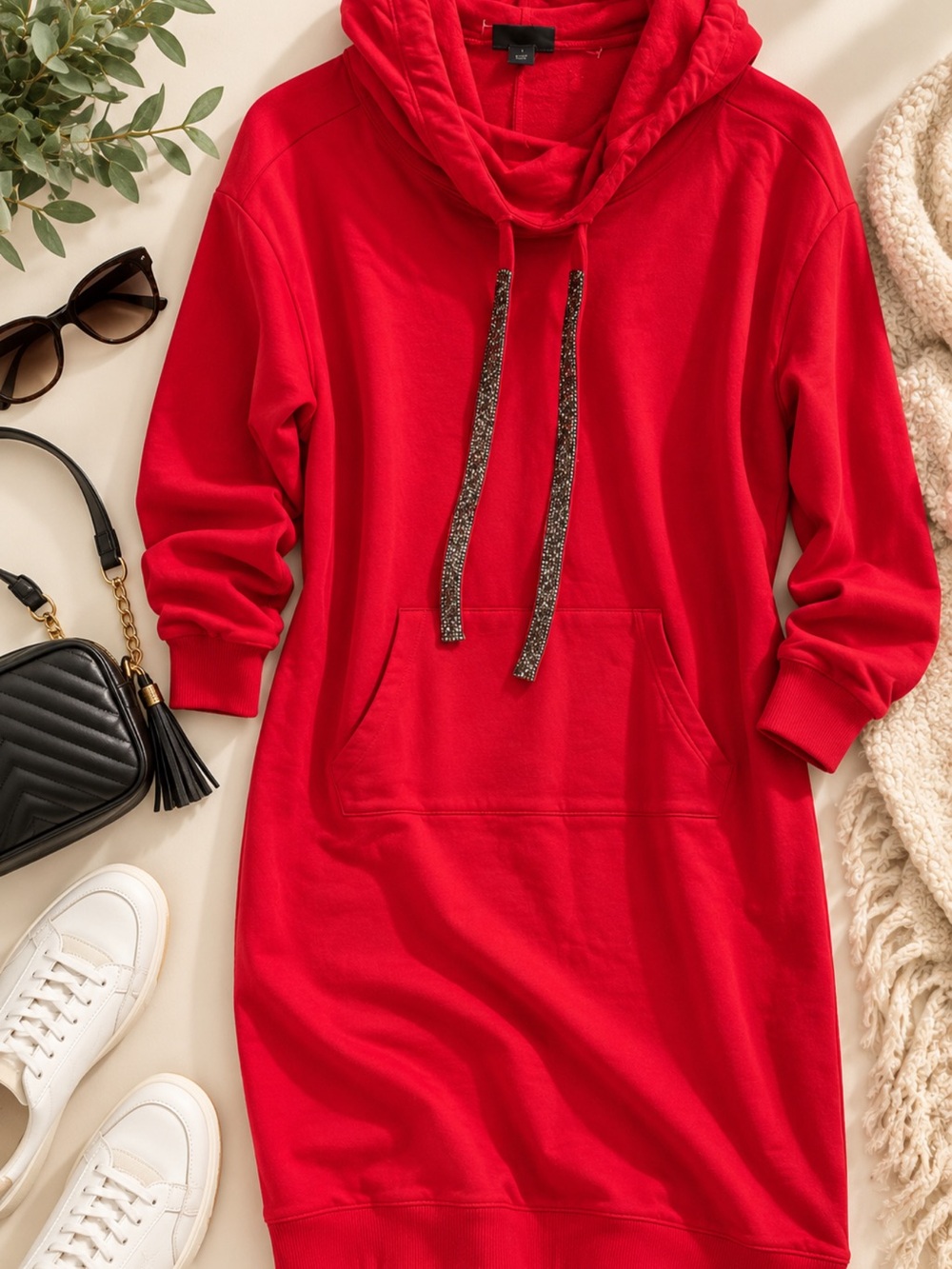 torrid Red Hooded Sweatshirt Dress with Glitter Drawstrings